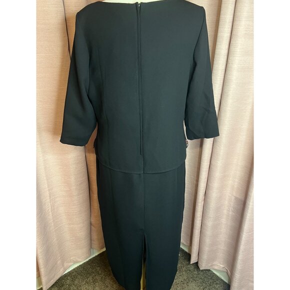 VTG Clues Collections 14P Black Midi Dress Floral Embroidery  Simi to Formal Y2K - Picture 2 of 14